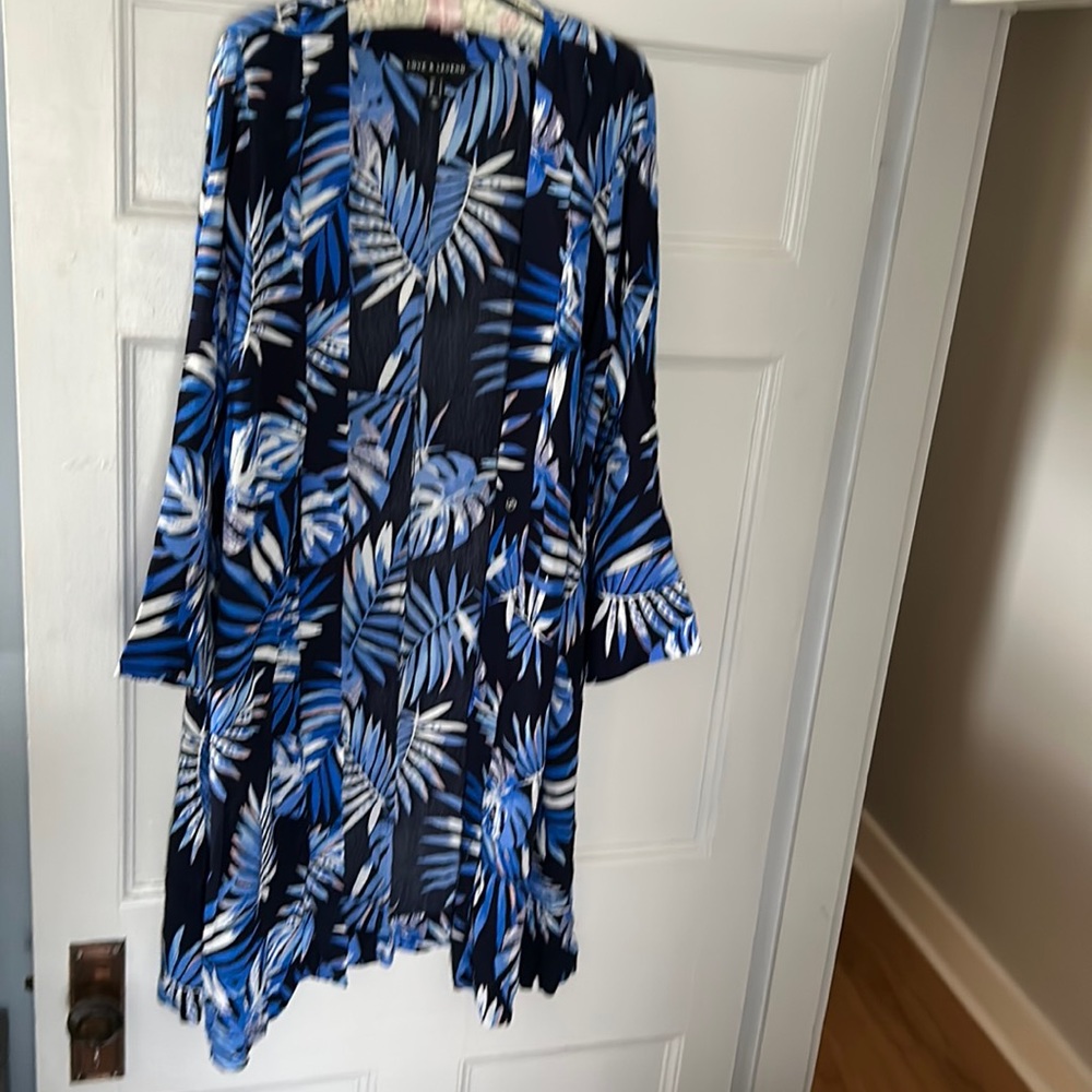Kimono/ Cover up long length, 3/4 sleeves, slits on sides. Maritime blue, Size X - Picture 2 of 6